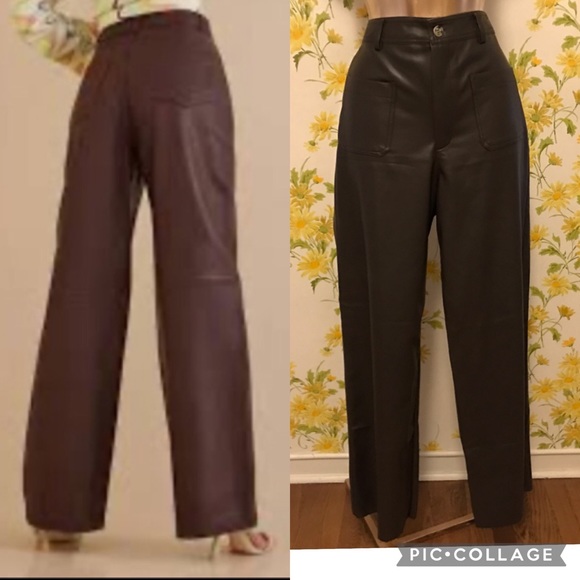 NWT Faux leather High waist wide leg pants Dark brown size M - Picture 6 of 16